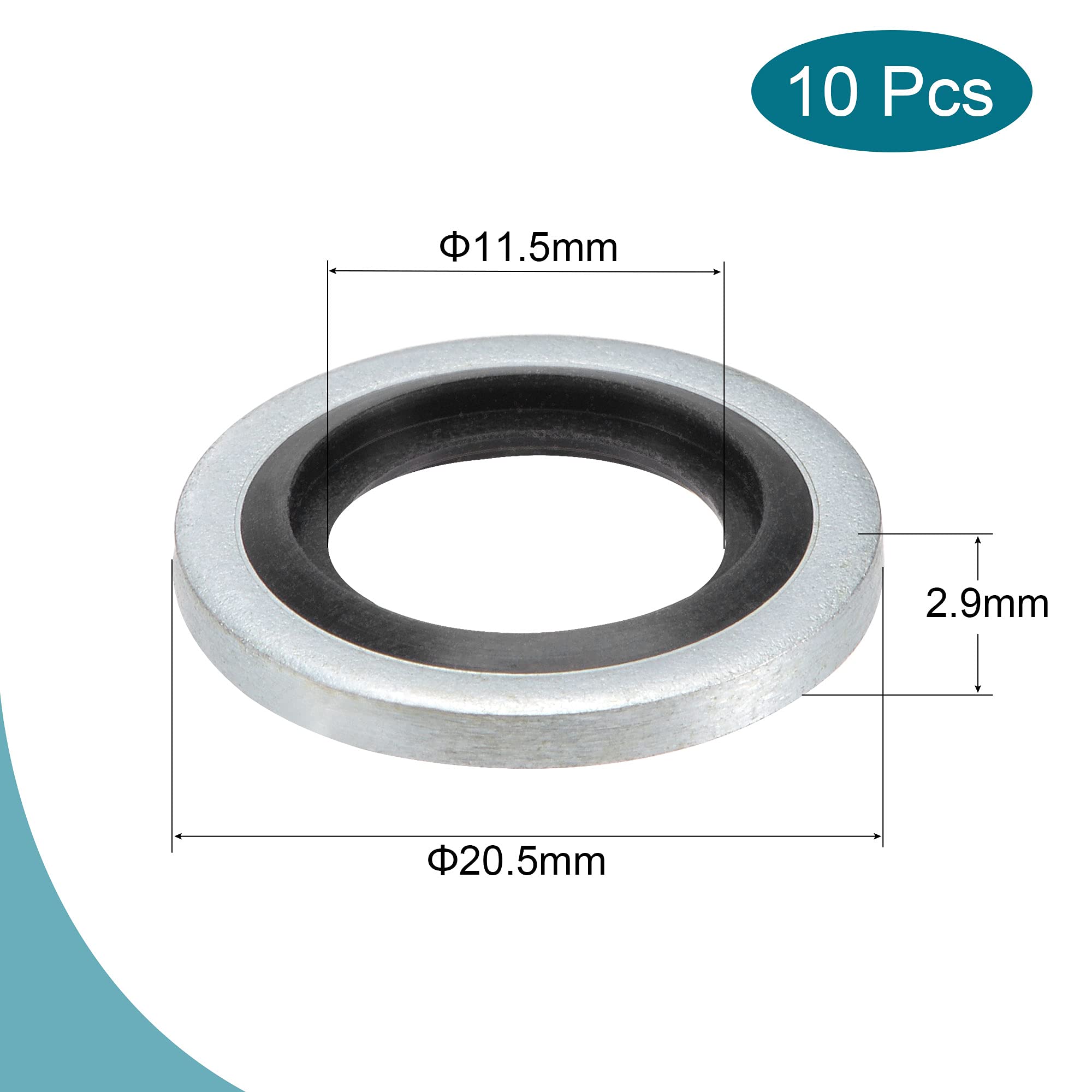 MECCANIXITY Bonded Sealing Washers G1/4 20.5x11.5x2.9mm Carbon Steel Nitrile Rubber Gasket, Pack of 10