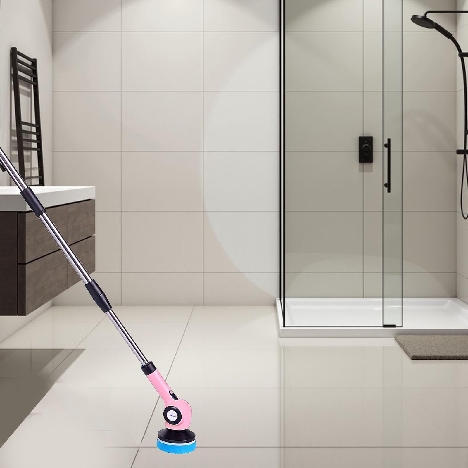 Cepillo de Limpieza eléctrico Potente inalámbrico Recargable Juego de cepillos giratorios automáticos Motor de Alta eficiencia Limpieza Profunda para Cocina Baño Rosa ABS Batería