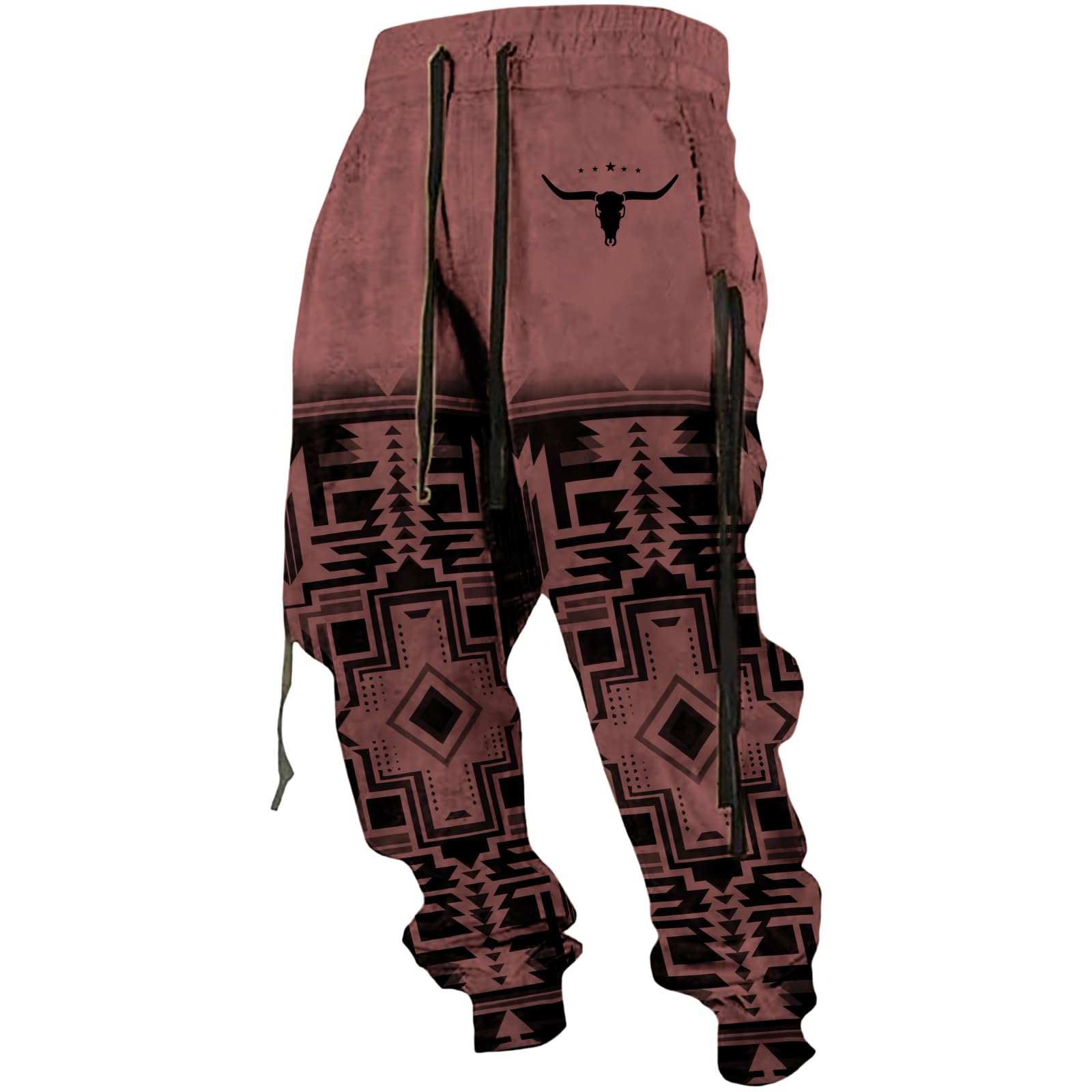 LOAIHA Mens Beige Aztec Cowboy Graphic Sweatpants - Casual Workout Trousers - Small S