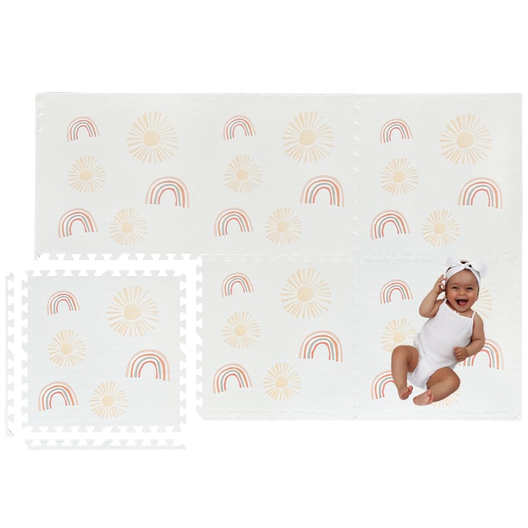Simple Kid Co. Play Mat for Baby, Toddler and Infants, Six Interlocking Tiles Made with Soft Non-Toxic EVA Foam, 4x6 feet (Sunshine & Rainbows (Cloud