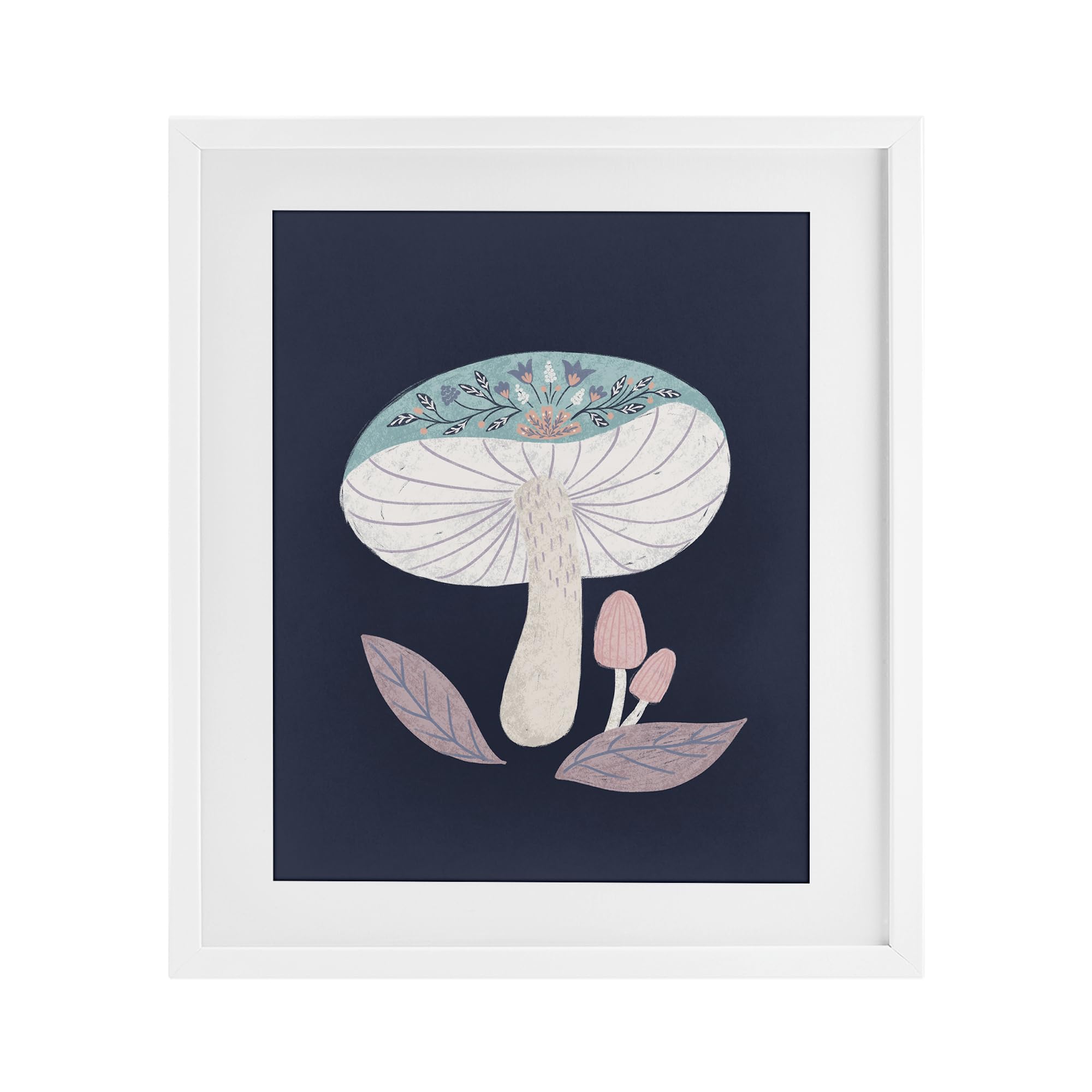 Stupell Industries Coastal White (Textured) Floral Cottage Mushroom Botanical, 17 X 21 Inch Framed Print Under Glass