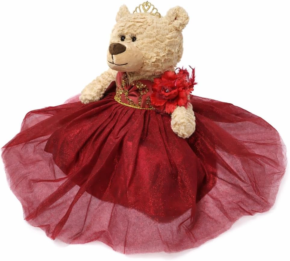 KINNEX COLLECTIONS SINCE 1997 Large 20” Quinceañera Teddy Bear Centerpiece – Elegant Dress, Oversized Keepsake Gift for 15 Años, OSO Quinceañera Decoración B16632-7G (Burgundy - Gold Trim)