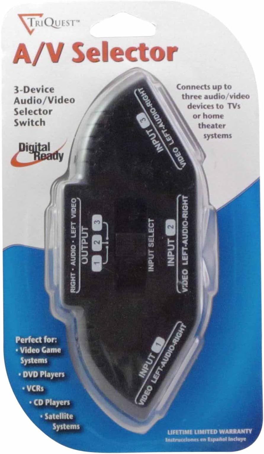 3-In-1 Composite Audio/Video Selector Switch Box, Black (5450)