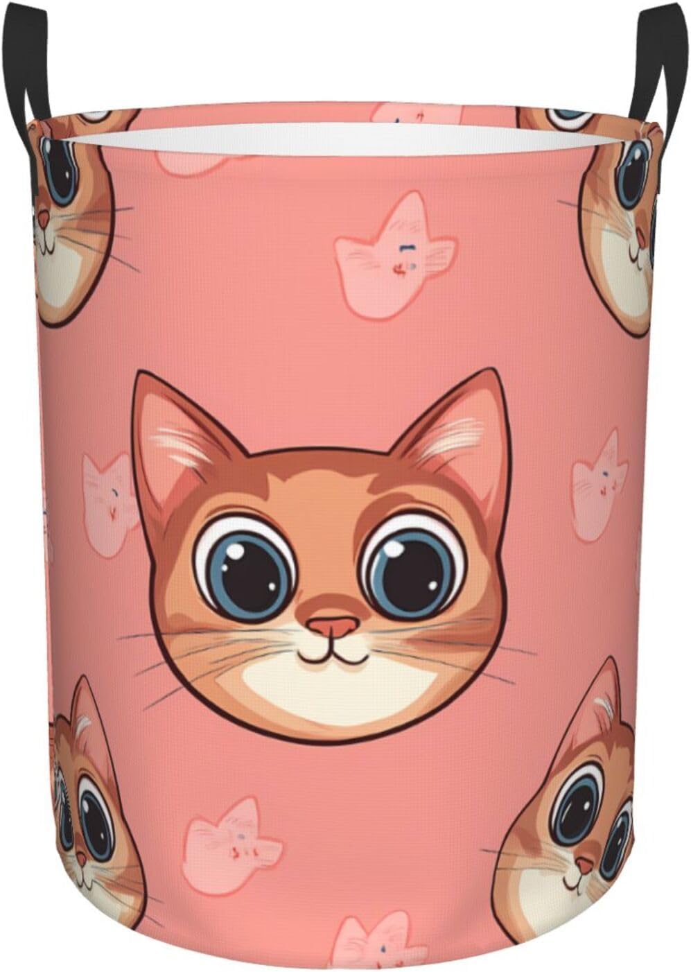 Cat head Round Single-layer Laundry Basket, Portable Storage Laundry Basket, Bedroom Clothes Storage Basket with Handle