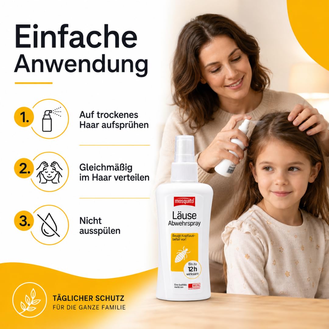 mosquito Läuse Abwehrspray 100 ml I Zur vorbeugenden Abwehr von Kopfläusen I Für Kinder ab 6 Monaten I bei Läusealarm in Kita & Schule I Bis zu 12 Stunden wirksam I mit Pharma Perle Duschgel (1x)