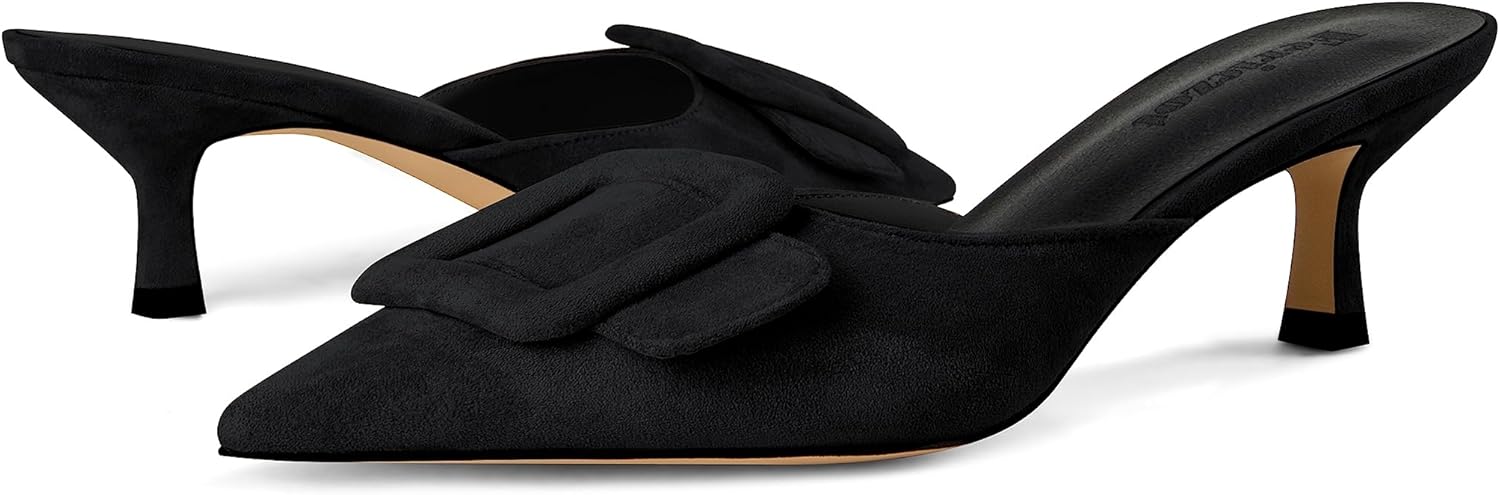 Fericzot Mule Slippers for Women,Slingback Buckle Pumps Pointed Toe Kitten Heels Shoes Slides Backless Dress Sandals - Image 4