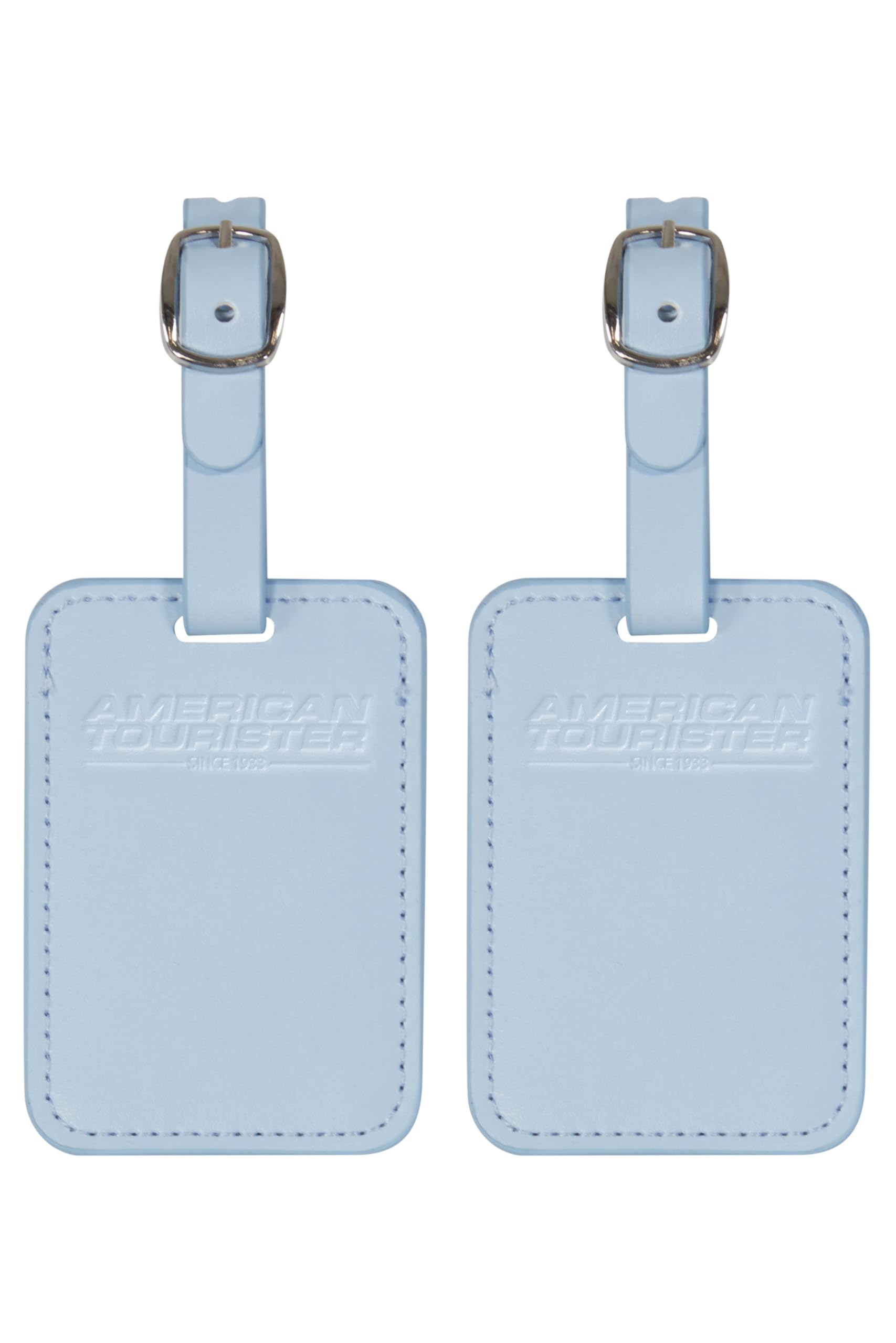 American Tourister Luggage Tags - for suitcases and Bags, with Adjustable Strap, Address Card Included, Set of 2, Neptune Blue