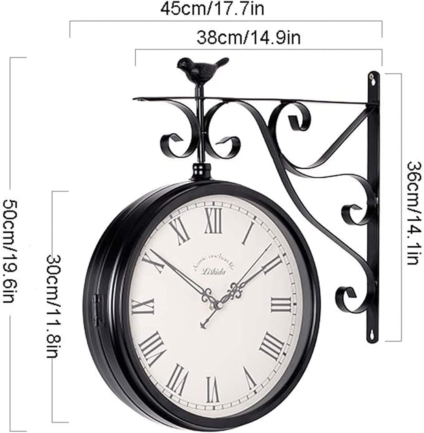 Wall Clocks Vintage Classic Station Wall Clock Retro Double Sided Wall Clock Outdoor Clock with Bracket Garden Wall Clock - Decorative Wall Clocks