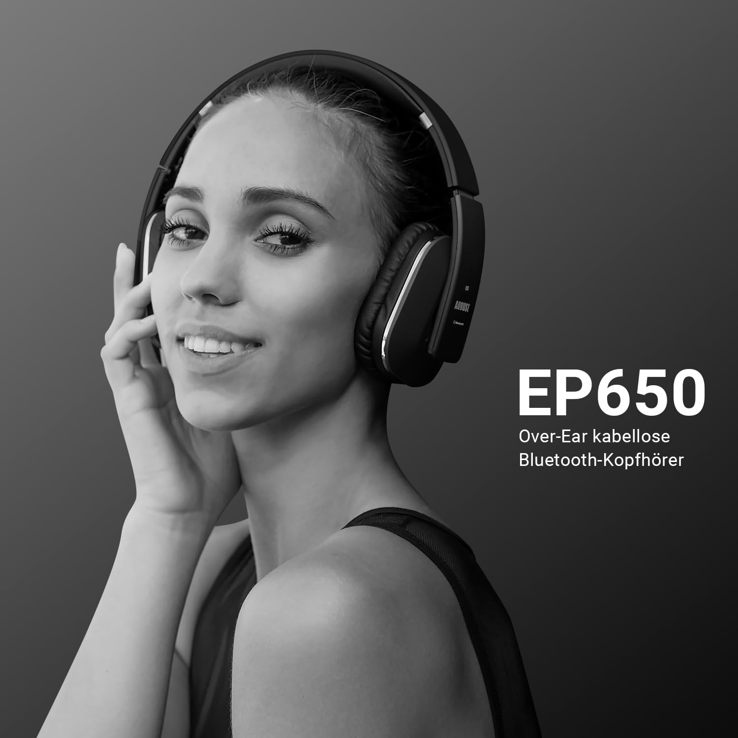 August EP650 - Bluetooth Kopfhörer v4.2 NFC mit aptX Low Latency - Stereo Over Ear Headphones Audio App kabellose Kopfhörer mit Mikrofon für Freisprecher tiefer Bass 15h Akku (schwarz)