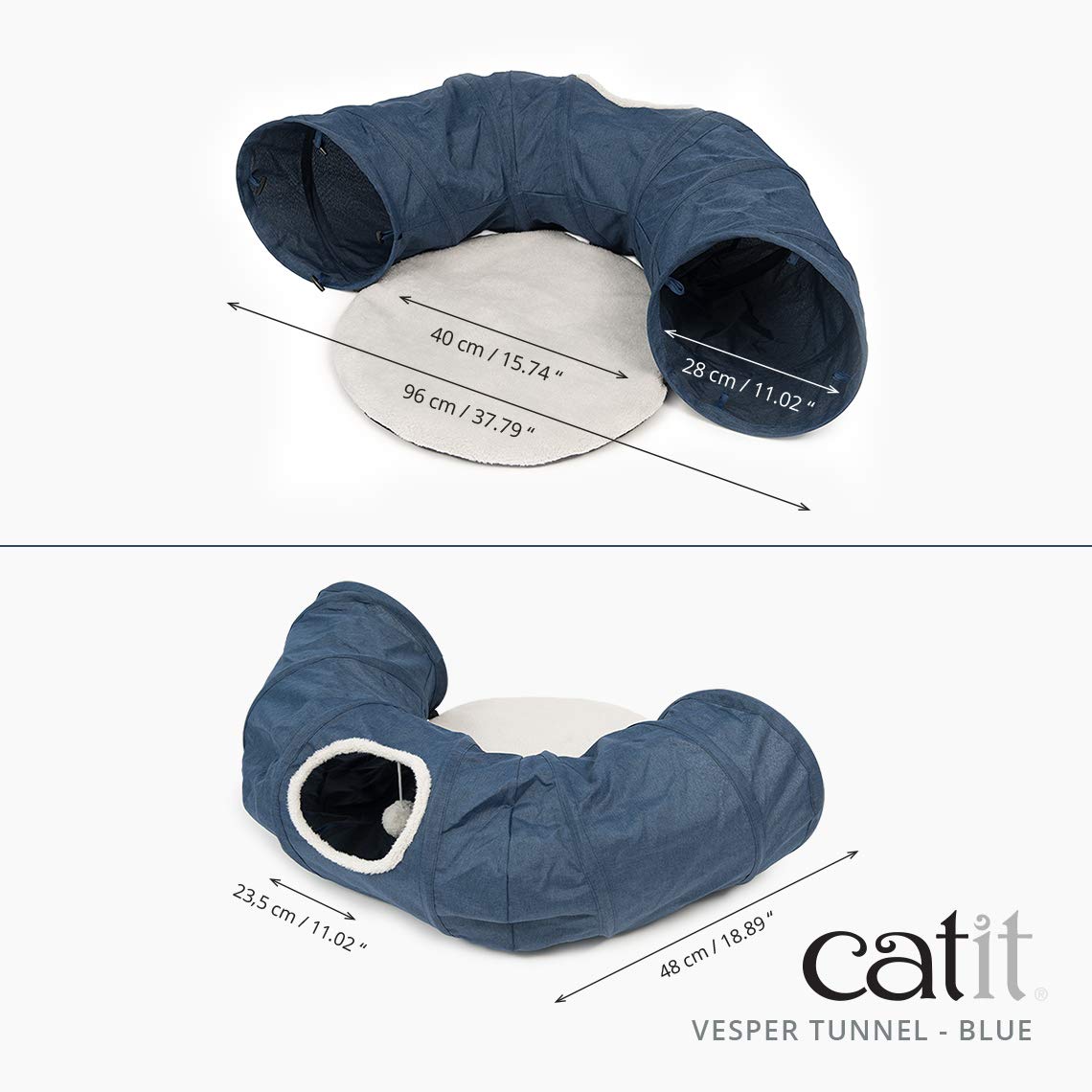 Catit Vesper Túnel con Cama para Gato, Azul, 68x97x28cm