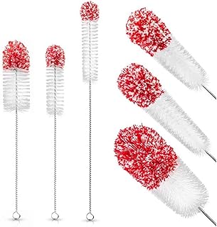 C100AE 3 PCS Spazzola di Bottiglia, Set di Pulizia per Bottiglie, Multiuso Spazzole con Manici Lunghi, Testa Rotonda in Cotone, Setole in Nylon, per la Pulizia di Bottiglie, Bottiglie d'acqua, Thermos