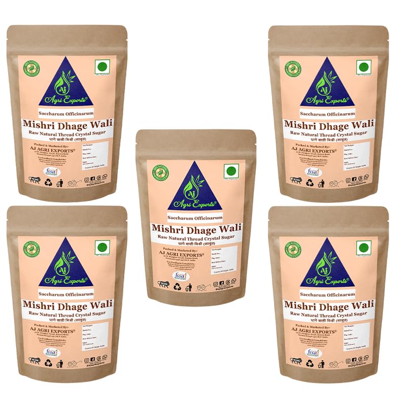 AJ AGRI EXPORTS Rock Sugar - Rock Sugar Crystals for Natural Sweetening in Beverages, Desserts, and Confectionery | Non-GMO (100 Gram) (Pack of 5)