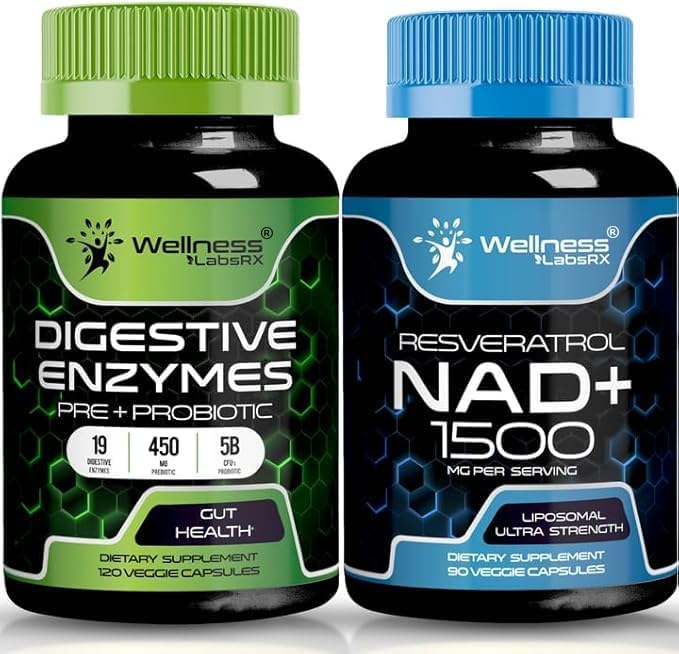 WELLNESS LABSRX Cápsulas de suplemento NAD  Cápsulas de enzimas digestivas