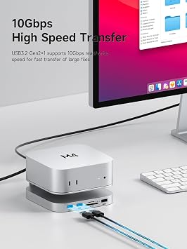 Hagibis Mac mini M4 Hub & Stand with SSD Enclosure, 3 in 1 USB Type-C Docking Station with M.2 NVMe SSD Case, 10Gbps USB3.2 Gen2, SD4.0, TF4.0, 5V/2A Power Supply for M4 Pro (MC60)
