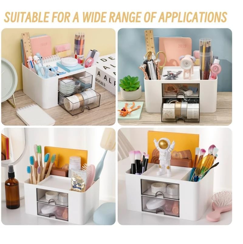 Image of NXTBUY Plastic Desk Organizer with Drawer | Desktop Office Stationery Storage Box | Desk Accessories Organizer | Mobile Phone Holder | Table Organizer for Study & Office Use (White)