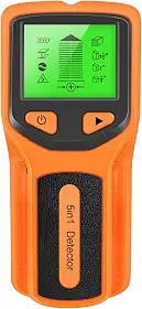 HW430 Detector de pinos 5 em 1 Scanner de parede Digital portátil profissional multifuncional Detector de parede Cabo de fios vivos PVC Tubo de água Scanner localizador de metal