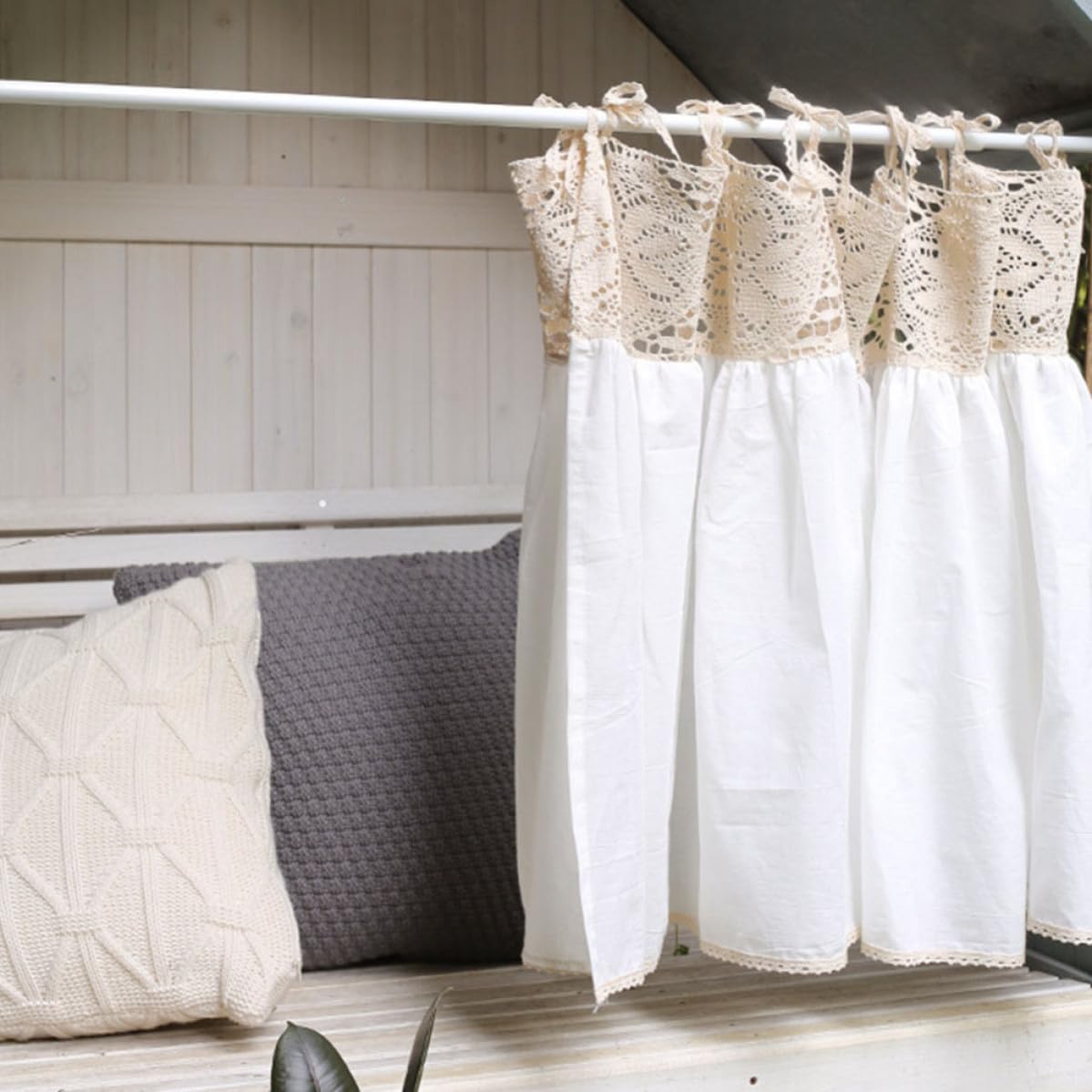 Garneck Rideau Décoration Intérieure en Coton Blanc Style Romantique pour Fenêtre Court Légère et Élégante Cuisine ou Café
