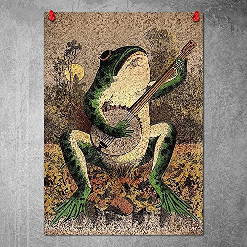 Gfjqjh Banjo Frog Art Poster Canvas Painting Creativity Poster And Print Wall Art Picture For Living Room Home Decoration (A,12X18Inch Unframe) #TOP1