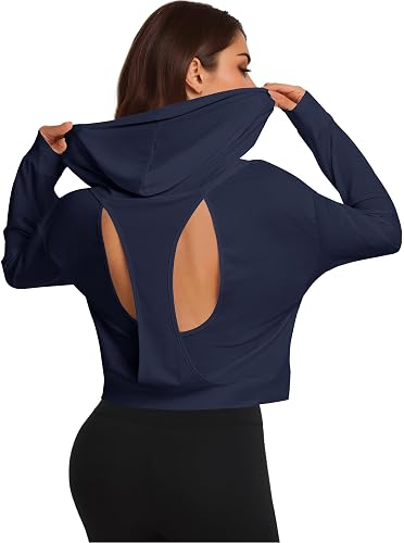 Remidoo Women's Backless Cropped Hoodie Open Back Crop Top Sweatshirt