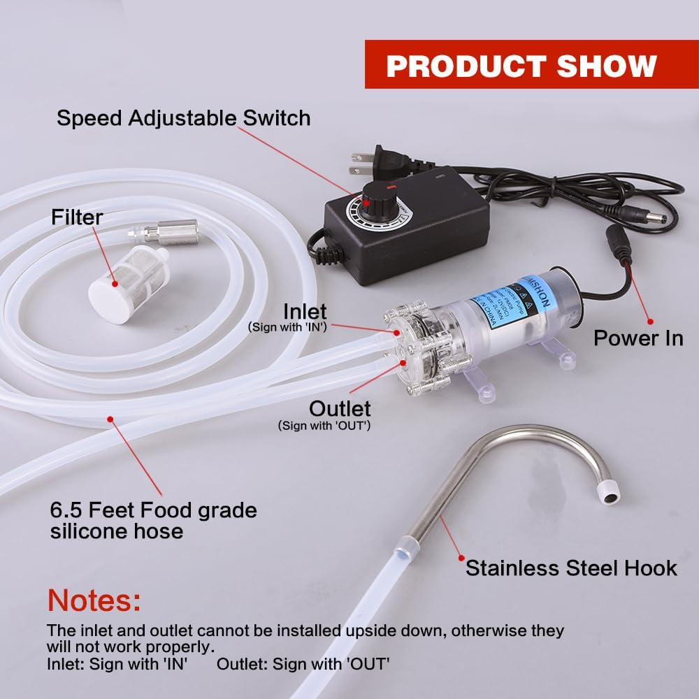 Household Electric Water Transfer Pump 110V Speed Adjustable for Ice Maker Coffee Machine Water Cooling,Food Grade Auto Siphon Self Priming Pump for Bottling Wine,Beer and Kombucha,2L/Min,Low Noise