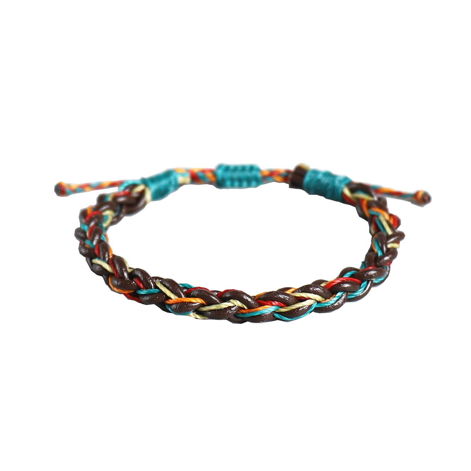 EXINOX Pulsera Tibetana de la Suerte de Cuero y Cuerda de Hilo de Cera Impermeable | Macrame | Hecha a Mano | Ajustable | Hombre Mujer |