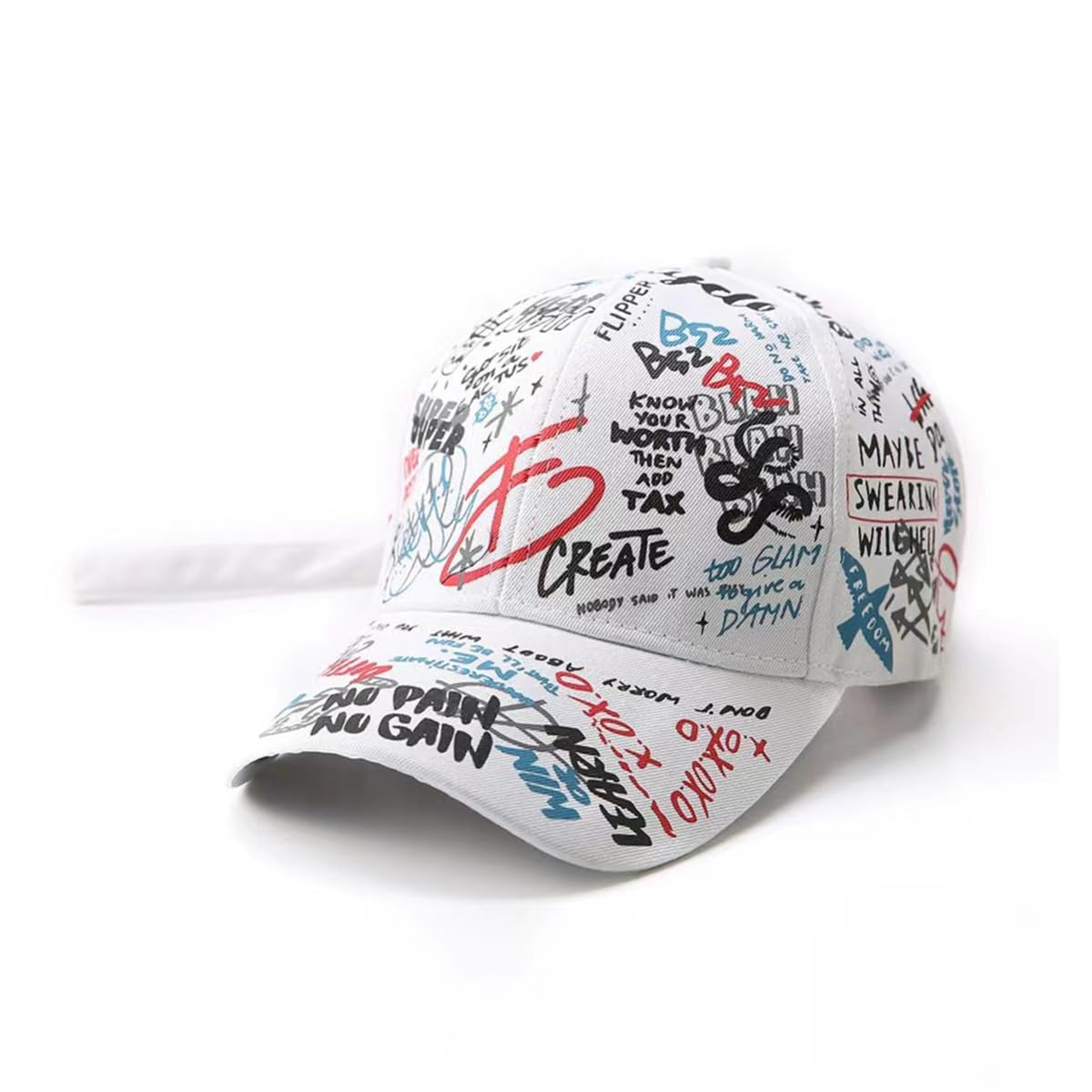 XQMARTUnisex Graffiti Baseball Cap, Black White Hiphop Hat, K-pop Boys Outdoor Snapback Hat,Dad Hat, Duck Cap,Shade hat
