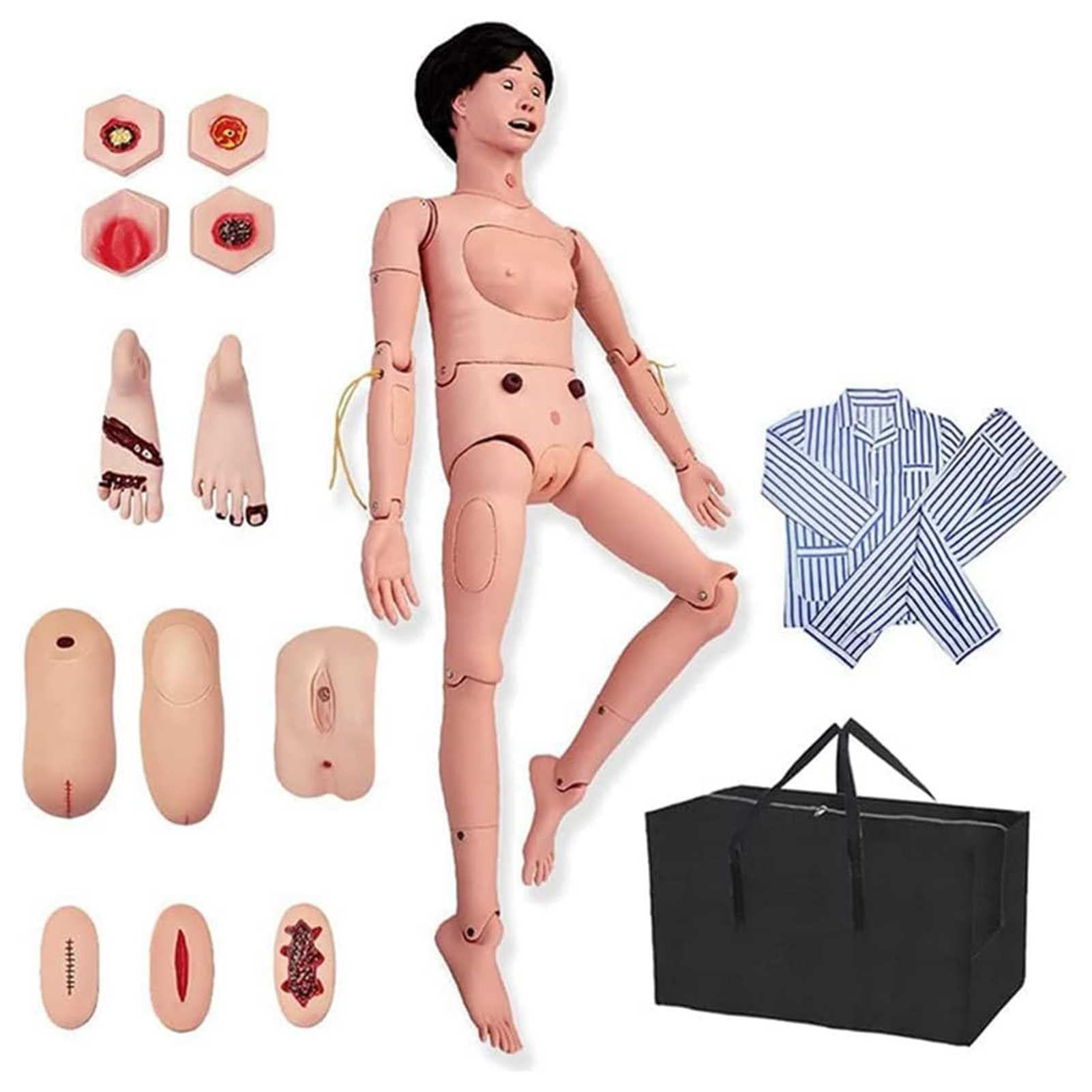 DFEDHF Scientific Anatomical Human Model Geriatric Patient Care Skills Training Manikin with Interchangeable Genitals and Bedsore Modules Nursing Manikin