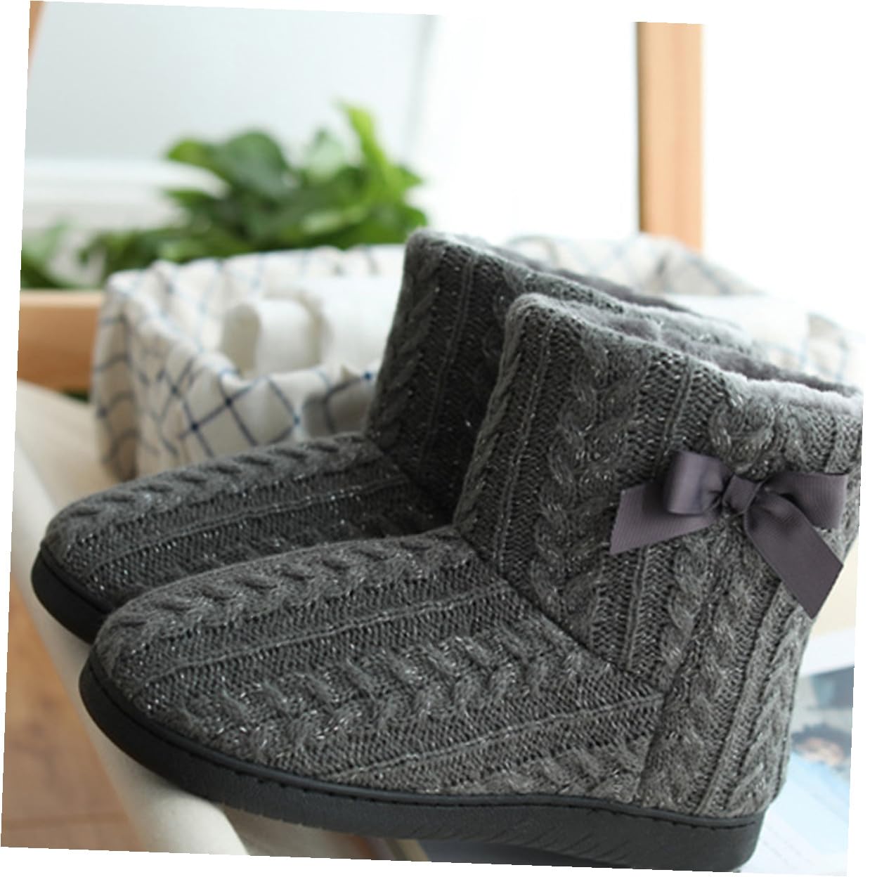 Botas de Casa para Mujer, Invierno, Punto, Suela Gruesa Antideslizante