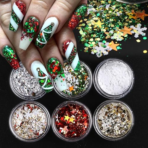 Christmas Nail Art Sequins Nail Glitter Jewelry Set Christmas Laser Snowflake Design Holographic Nail Accessories for Acrylic Nails DIY Craft
