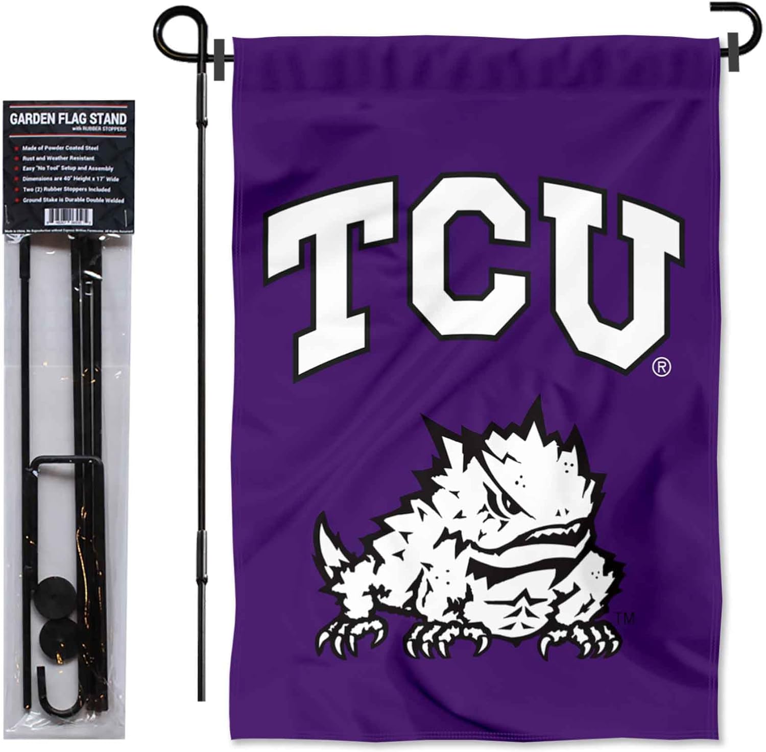 Texas Christian Horned Frogs Garden Flag with Stand Holder