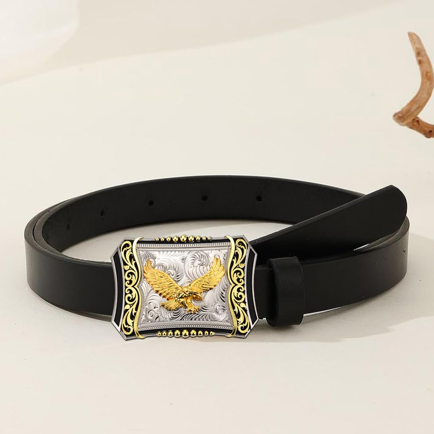 Western Belt Buckle for Men, Celtic Cross Horse Eagle Floral Cowboy Belt Buckle, Golden Large Belt Buckles Mens - Image 5