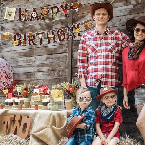 Image of Hooqict Western Happy Birthday Banner Cowboy Birthday Party Decorations Western Cowboy Party Banner Garland Sign for Boys Men Wild West Country Party Decorations Supplies