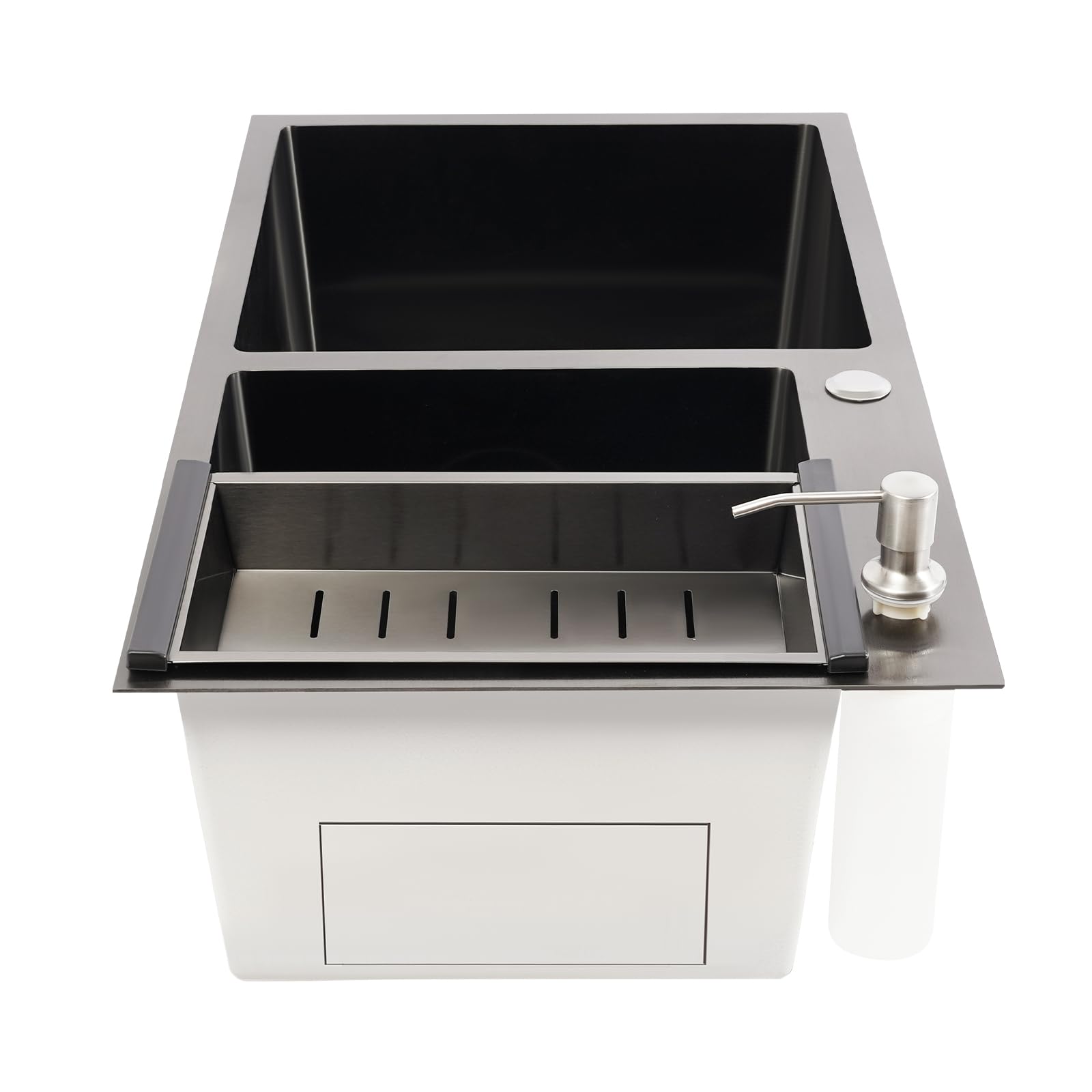 78 x 43 x 22 cm Évier encastrable double évier en acier inoxydable 304 noir nano-revêtement capacité de charge 50 kg Évier de cuisine moderne avec égouttoir Distributeur de savon pour familles et