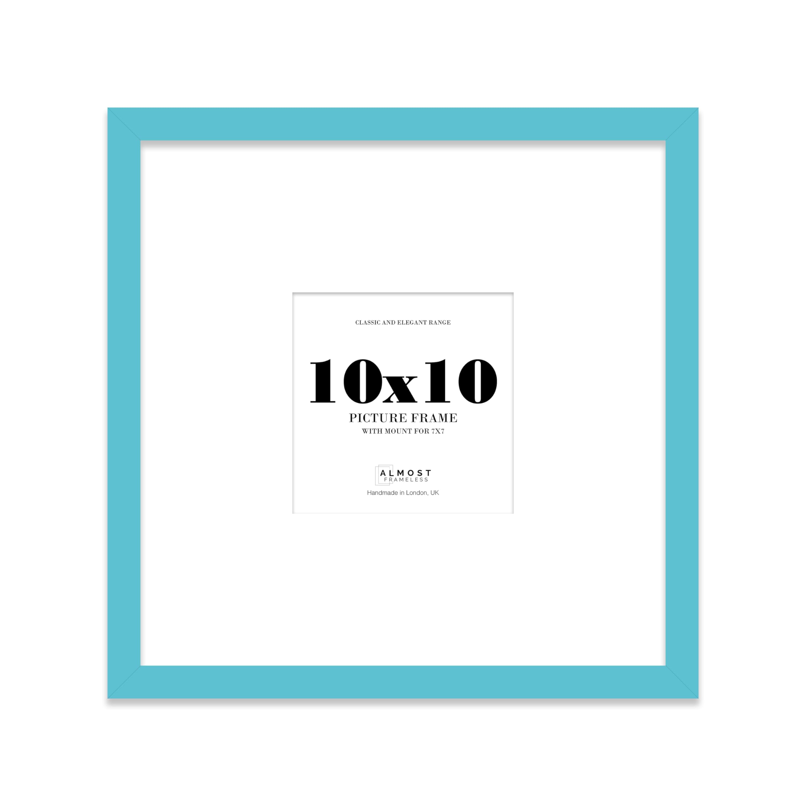 Almost Frameless Turquoise 10X10 Square Picture Frame, Display Pictures 7X7 With Mat Or 10X10 Without Mat, Wall Hanging & Free Standing Photo Frame, 1 Pack