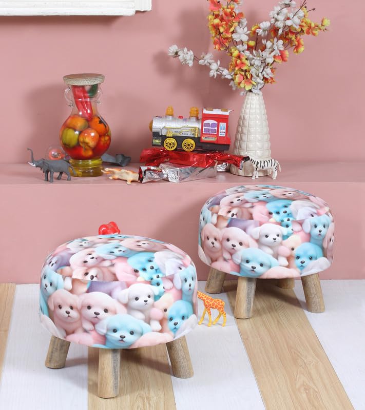 Ottoman Kids pouffe Small Stool for Baby Chair Study Table Stool for Kids Room Baby Sofa Stepstool Children Cartoon Wooden Pack of 2, 14x11 Inch, Puppy Dog-image-34