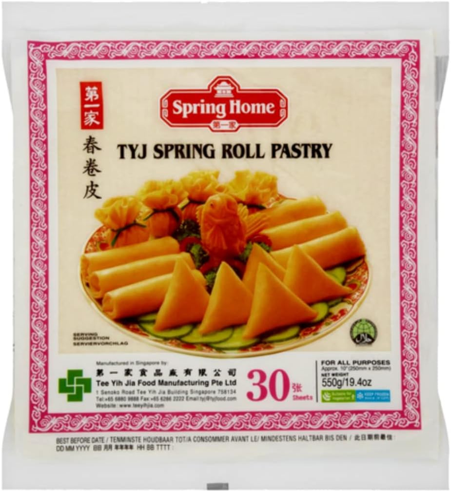 TYJ 10-Inch Spring Roll Pastry | 30 Sheets x 10 Packs | Premium Asian Pastry Wrappers | Ideal for Spring Rolls, Samosas, Snacks & Frying