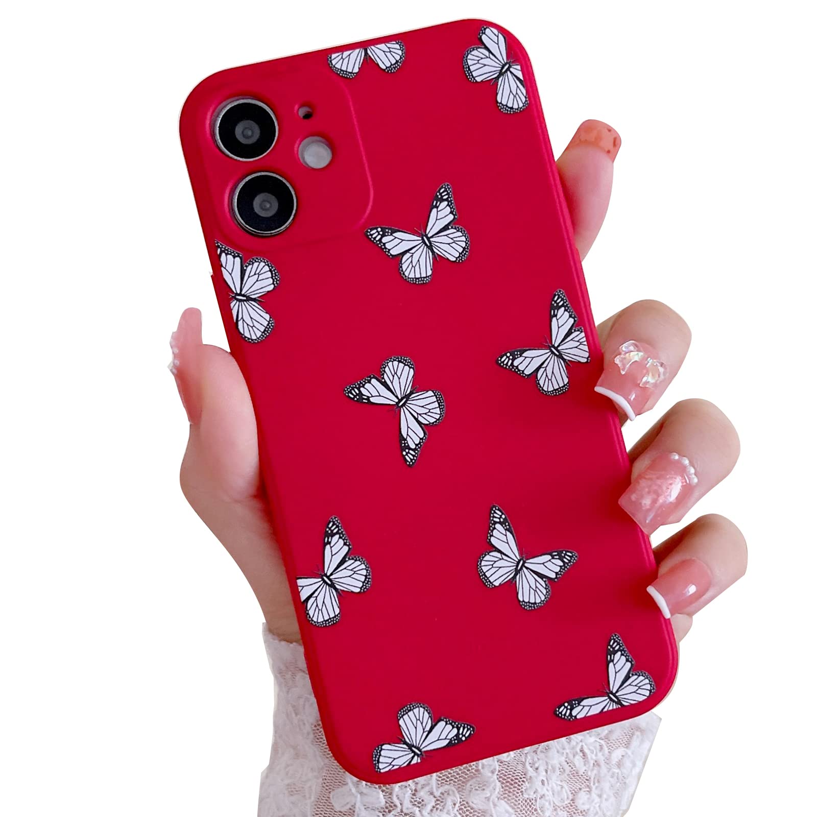 YIKUSO Compatible with iPhone 12 Mini Case Liquid Silicone Gel Rubber Phone Cases, Cover 5.4 Inch Full Body Protective Case Cute for Women Kawaii Butterfly(Red)
