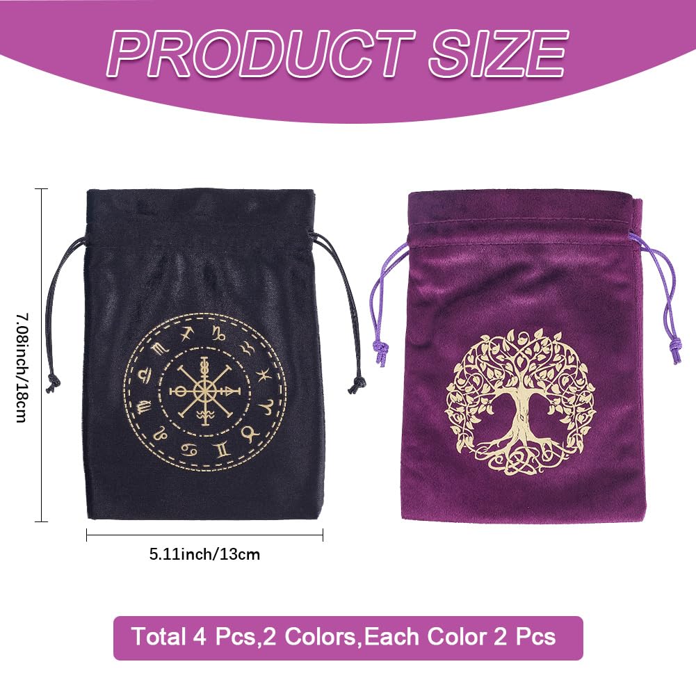 CREATCABIN 4 Packs Tarot Bag Tree OF Life Tarot Deck Holder Storage Bag Pouches Holder Rune with Drawstrings Large Capacity for Tarot Card Crystal Jewelry Gift Halloween 7x5.1 Inch Black Purple - Image 2