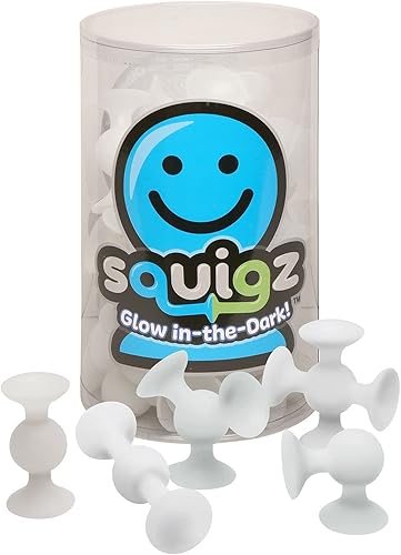 Miniatura 1 de Fat Brain Toys Squigz - Juego de 24 ventosas que brillan en la oscuridad juguetes sensoriales de silicona sin BPA para niñas y niños