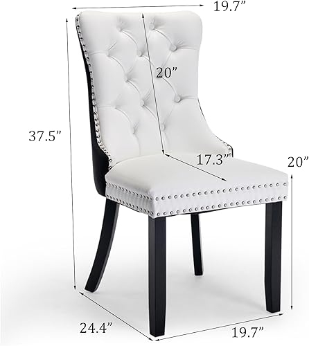 Miniatura 3 de SoarFlash Juego de 2 sillas de comedor de cuero, sillas laterales con respaldo alto, silla auxiliar tapizada moderna con anillo trasero de botón,