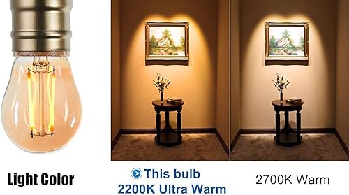 Miniatura 4 de Panledo - Bombillas LED Edison vintage de 2 W, bombilla de filamento LED globo, luz ultra cálida de 2200 K, base media E26, vidrio ámbar A15, tinte