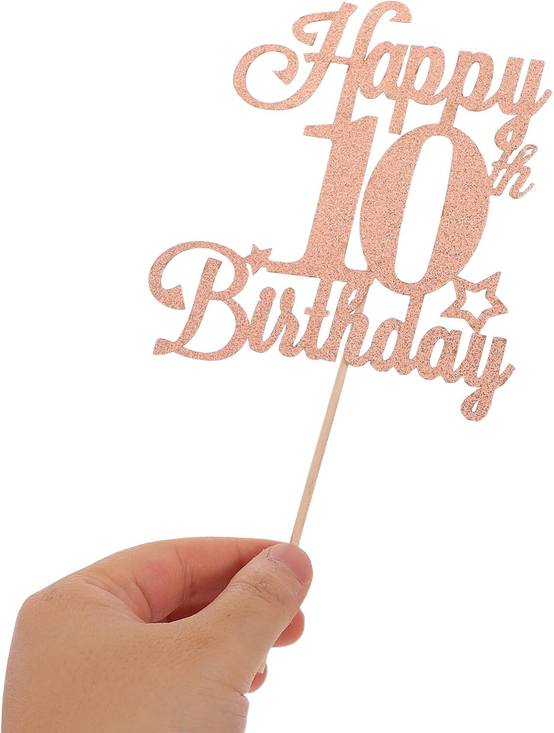 10pcs Glitter Birthday Cake Toppers Number Stick Decorations for 10th Birthday Party Cupcake Picks Pink Non-edible Cake Signs