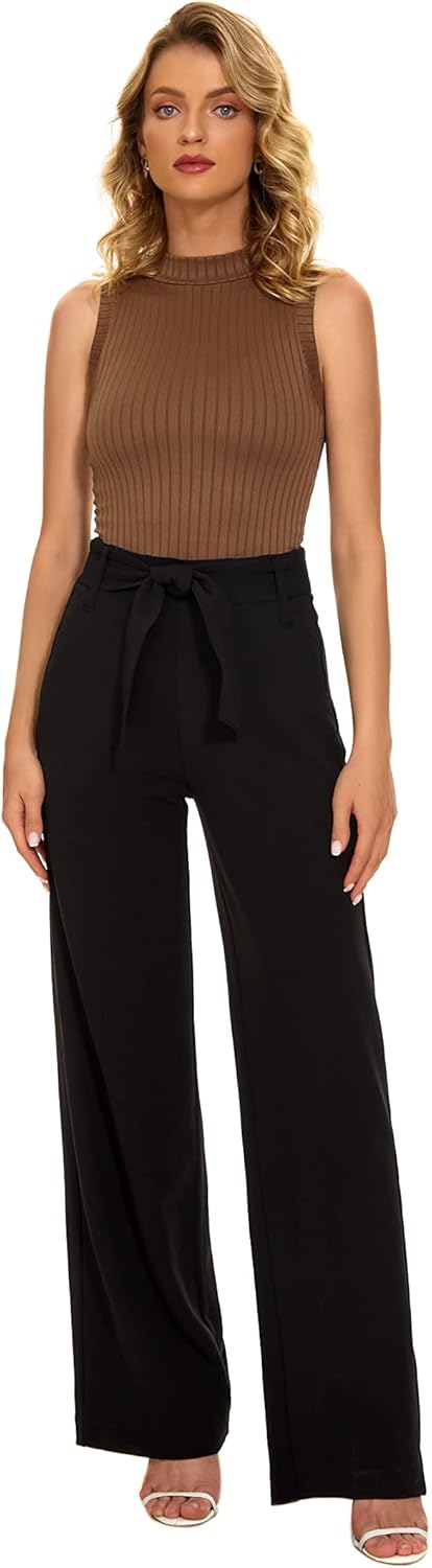Women's Casual High Waisted Wide Leg Dress Pants with Pockets and Belt - Image 2