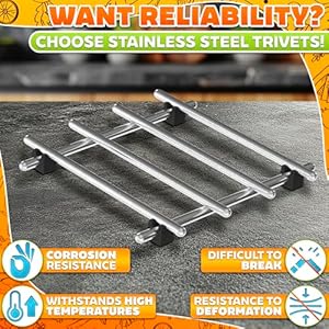 2 Pcs Metal Trivets for Hot Dishes–Stainless Steel Trivet Set 7 x 7 Heat Rust Resistant Rubber Anti Slip Feet for Countertops Tables Protects Surfaces from Hot Pots Pans and Bakeware