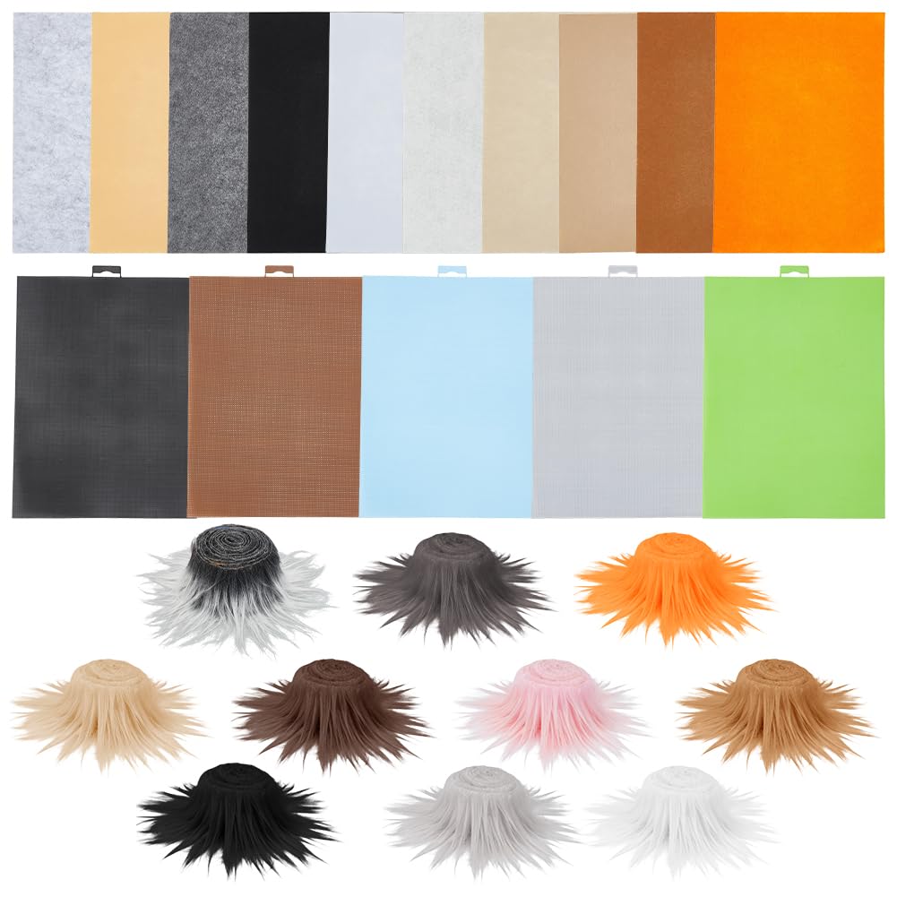 ORIGACH 26Pcs DIY Therian Mask Kit Felt Fabric Faux Fur Strips Plastic Mesh