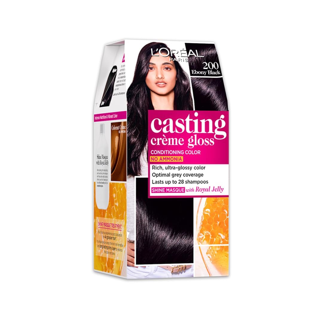 L Oréal Paris Casting Creme Gloss Hair Color - 200 Ebony Black (87.5g+72ml)-image-8