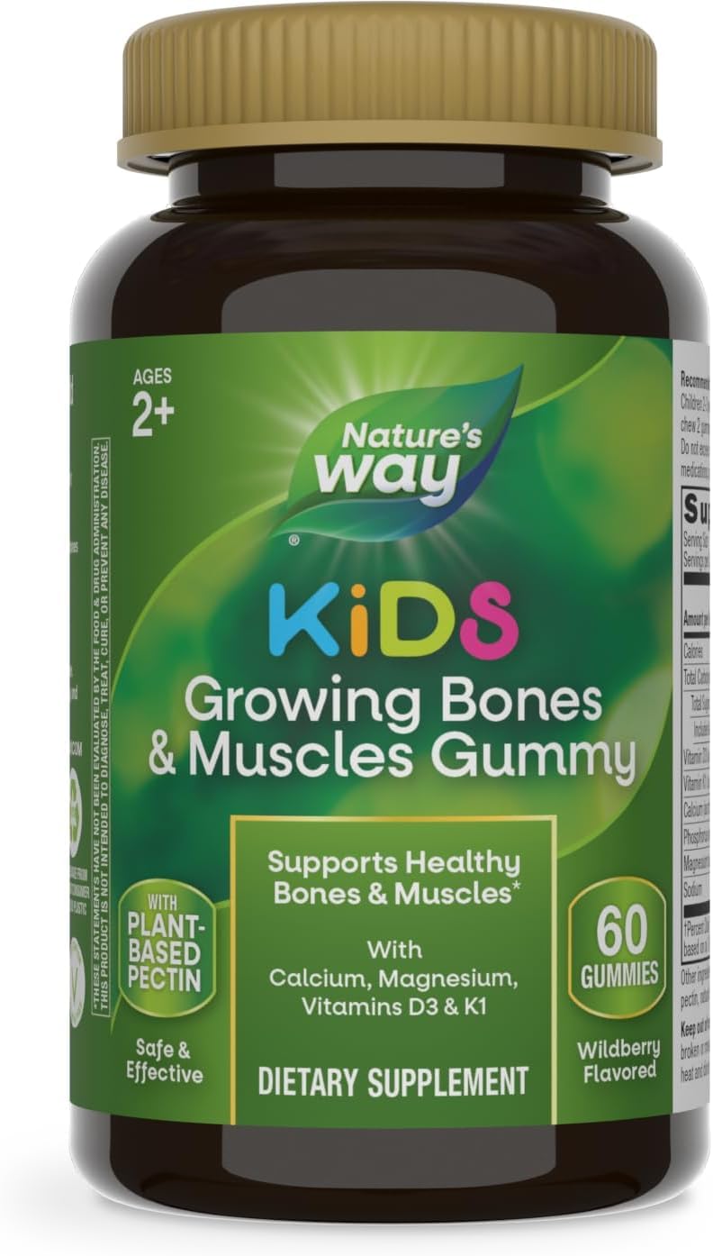 Nature's Way Kids Growing Bones & Muscles, Calcium & Vitamin D, Ages 2+ Wildberry Flavor, 60 Gummies