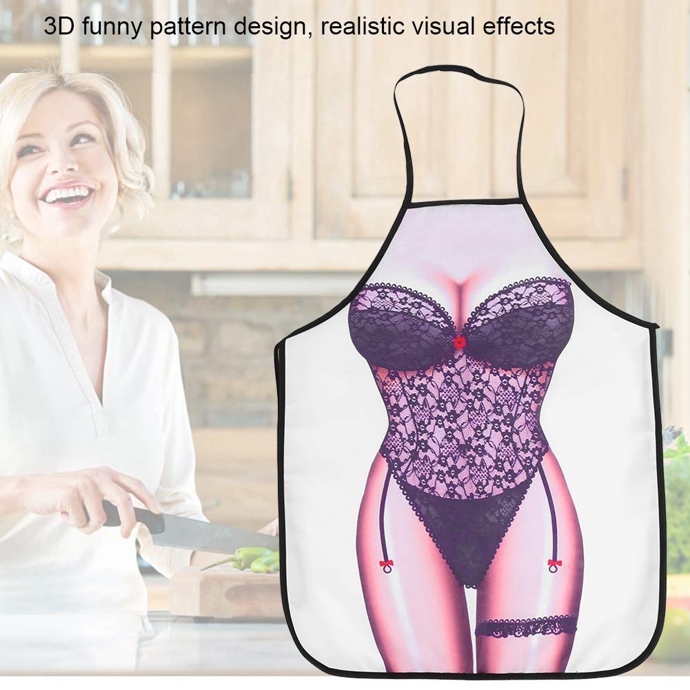 3D Zabawny Fartuch Kuchenny Seksowny Wodoodporny Fartuch Męski i Damski (czarne koronkowe damskie)