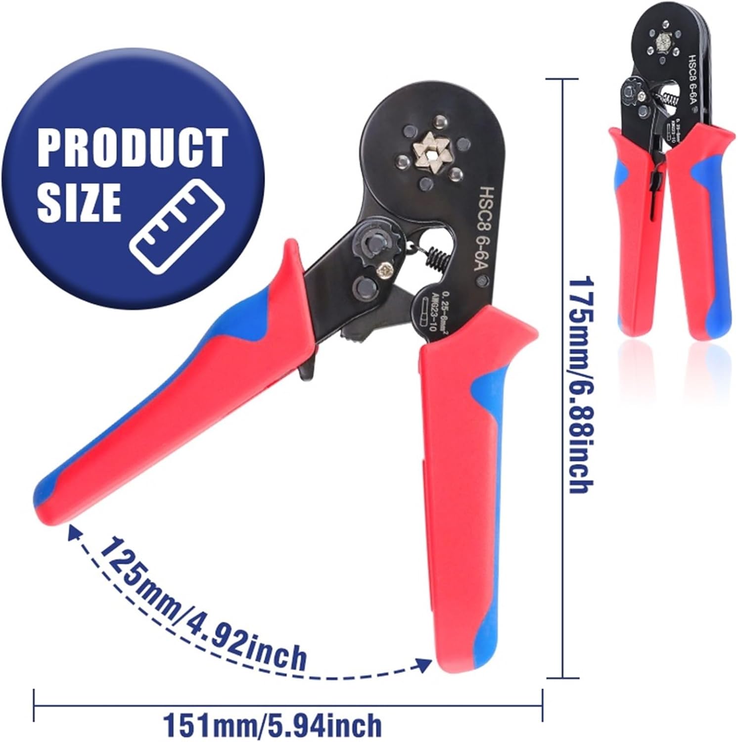 Ferrule Crimping Tool Sets HSC8 6-6A 0.25-6mm² 23-10AWG Electrical Crimper Pliers For Wire End Crimp Tube Terminals Box(HSC8 6-6A)