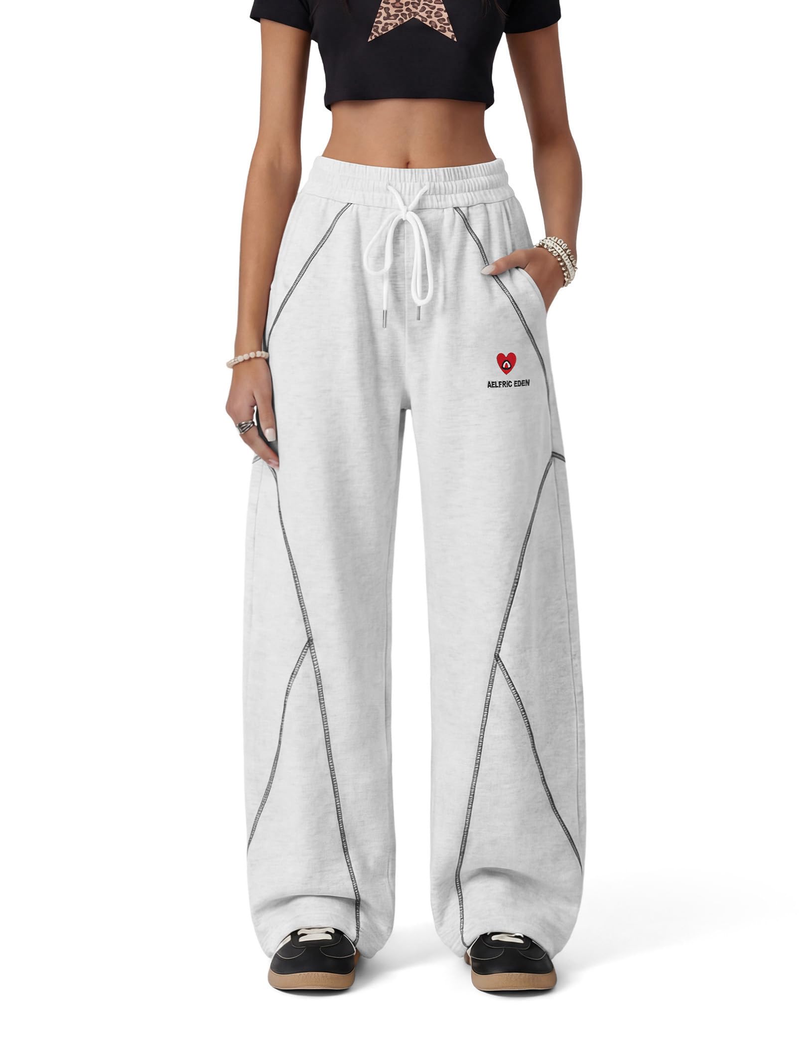 Aelfric Eden Sweatpants Stitch Baggy Barrel Pants Loose Wide Leg Casual Elastic Drawstring Trousers Unisex